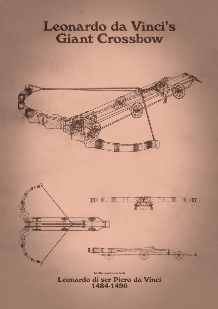 Da vinci's giant crossbow - patent art sephia paper